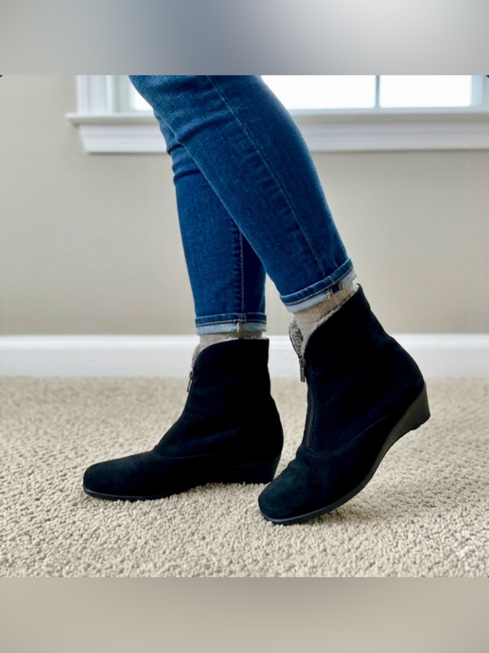 La Canadienne Waterproof Suede Front-Zip Booties - Black - 6.5W